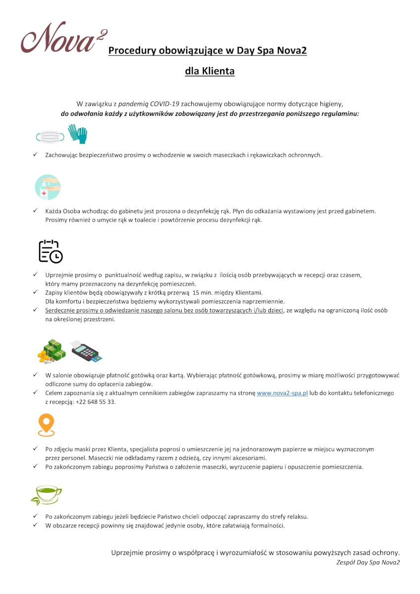 PROCEDURY DLA KLIENTA obowiązujące w salonie od 18.05.2020